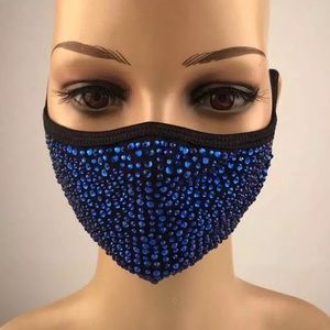 BLACK/BLUE Rhinestone Bling Face Mask